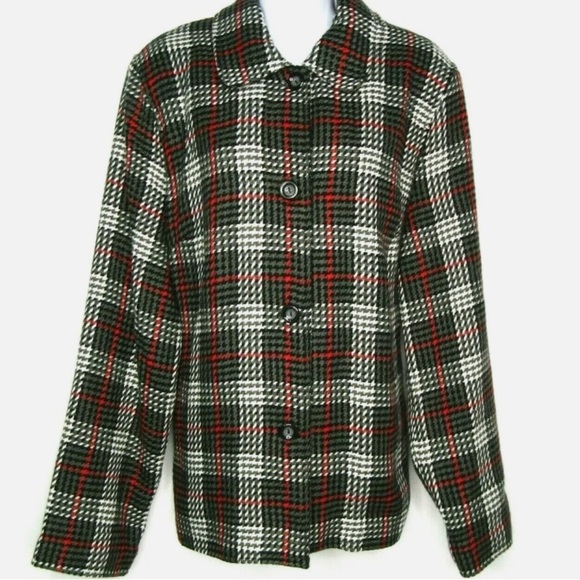 Koret Houndstooth Jacket Women's Large Lined plaid Red Black Gray black buttons - Picture 3 of 9